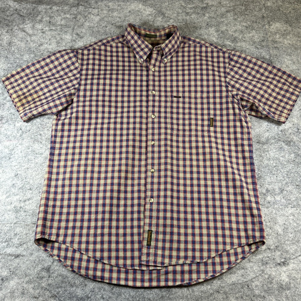 Timberland Short Sleeve Shirt‎ Men's XL Multicolor Plaid Rugged Fit Button Down
